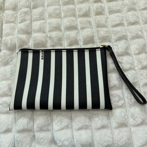 Brahmin Black & White Leather Wristlet Clutch Cosmetic Bag Pouch